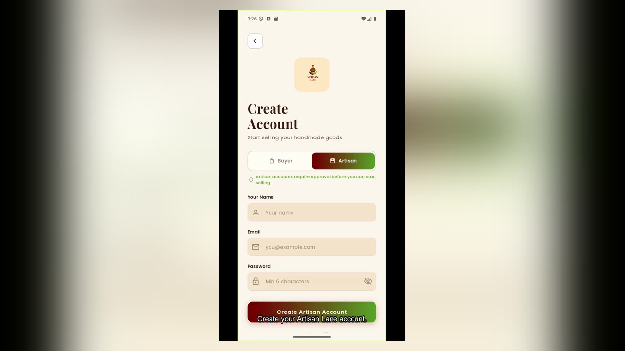 Create your Artisan Lane account