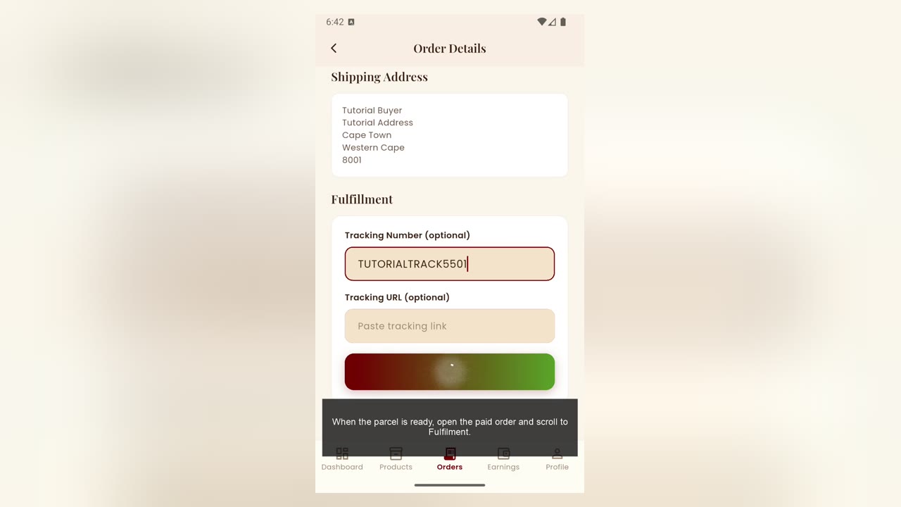 Dispatch an order and add tracking