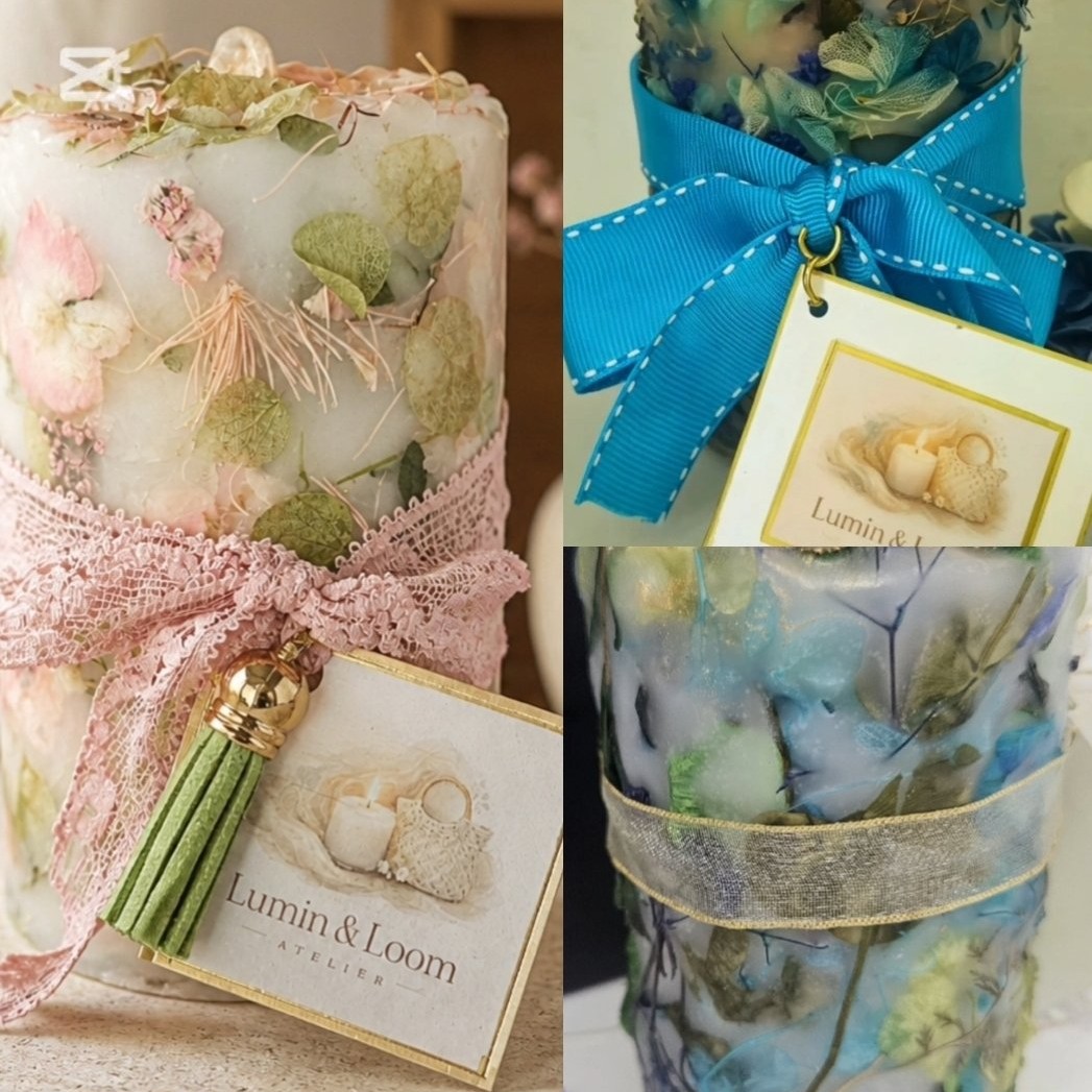 Custom Botanical Fragranced Pillar Candle – Handmade Floral Wax Candle