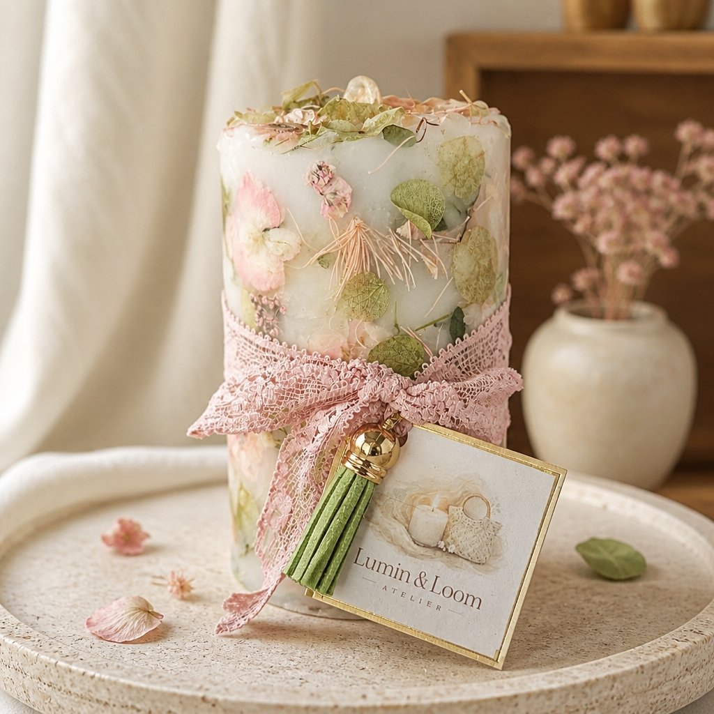 Custom Botanical Fragranced Pillar Candle – Handmade Floral Wax Candle image 2