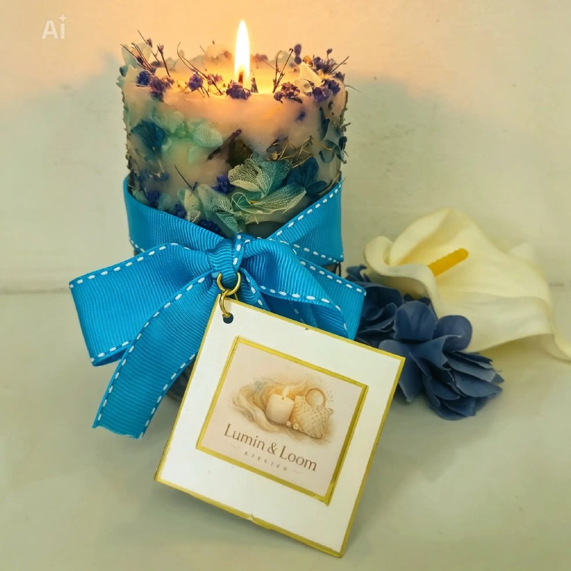 Custom Botanical Fragranced Pillar Candle – Handmade Floral Wax Candle image 3