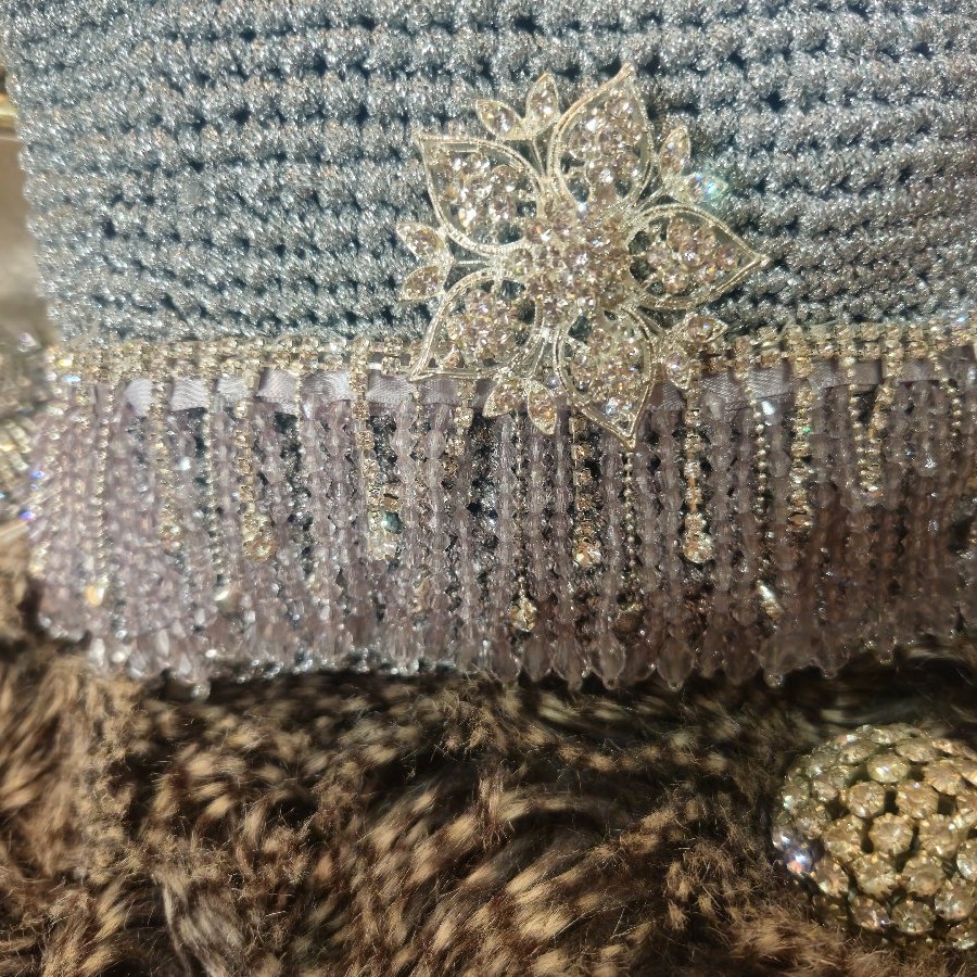 Silver Luxe Crystal-Embellished Crochet Handbag image 4