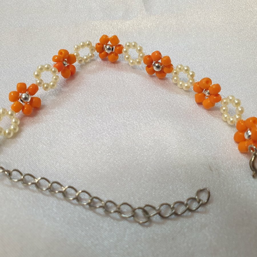 Beaded Orange Daisy Bracelet