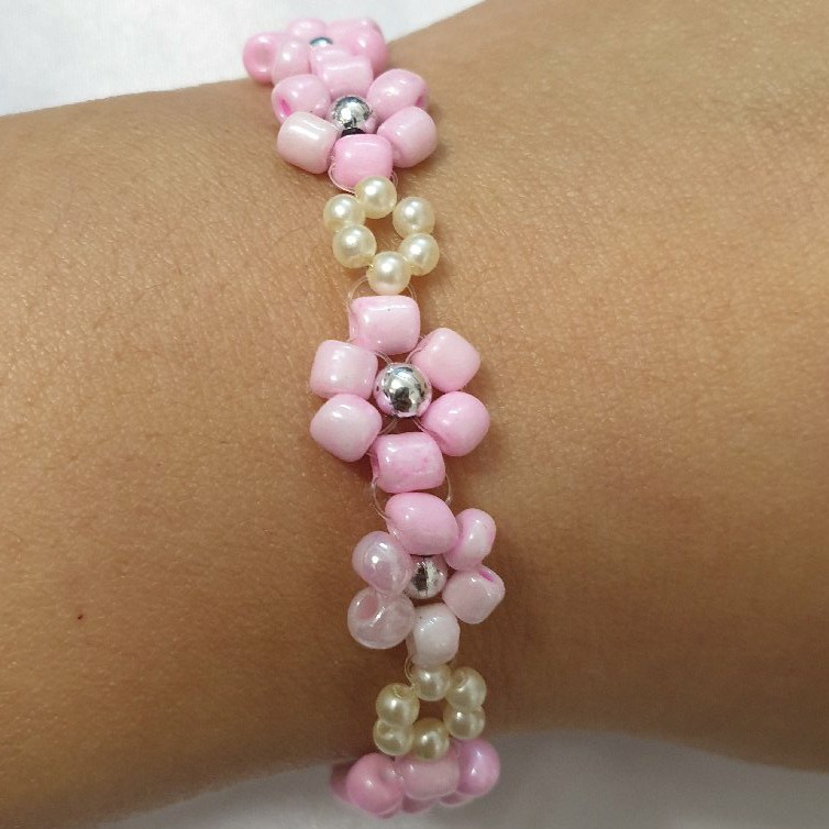 Beaded Pink Daisy Bracelet image 2