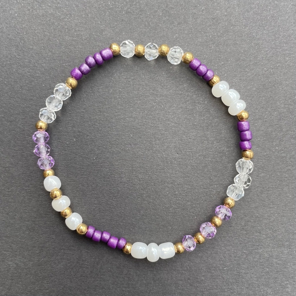 Purple, White & Gold Stretch Bracelet