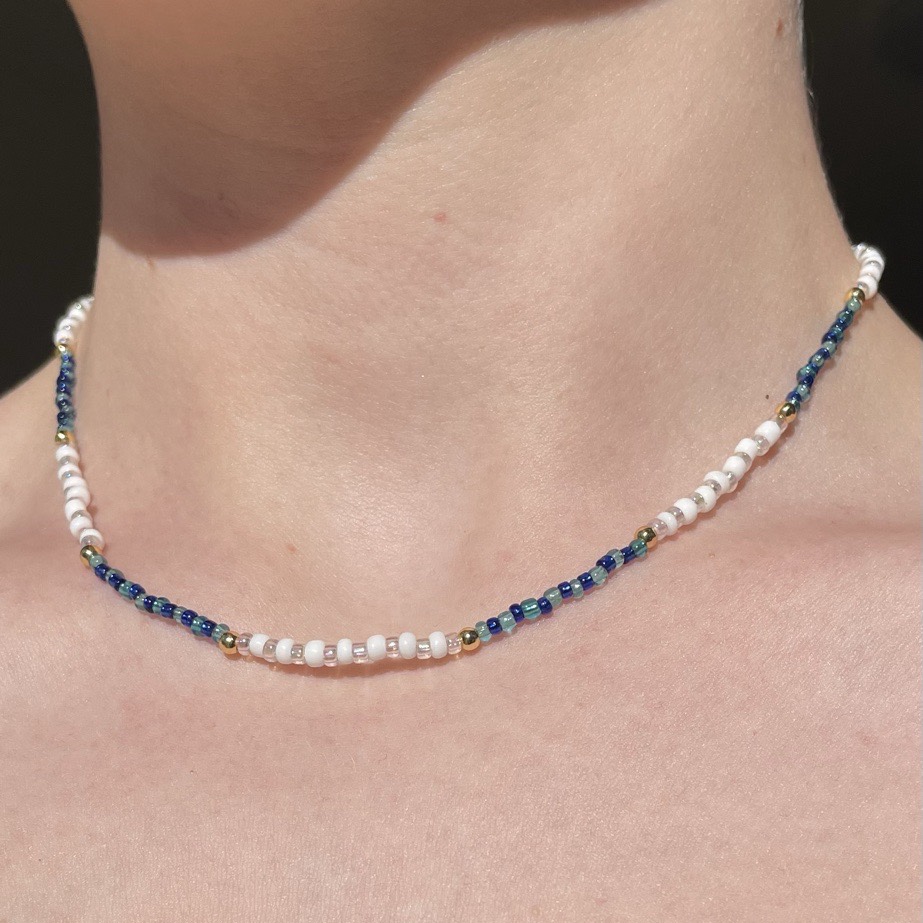 Matching Set: Blue, White & Gold Necklace & Bracelet image 2