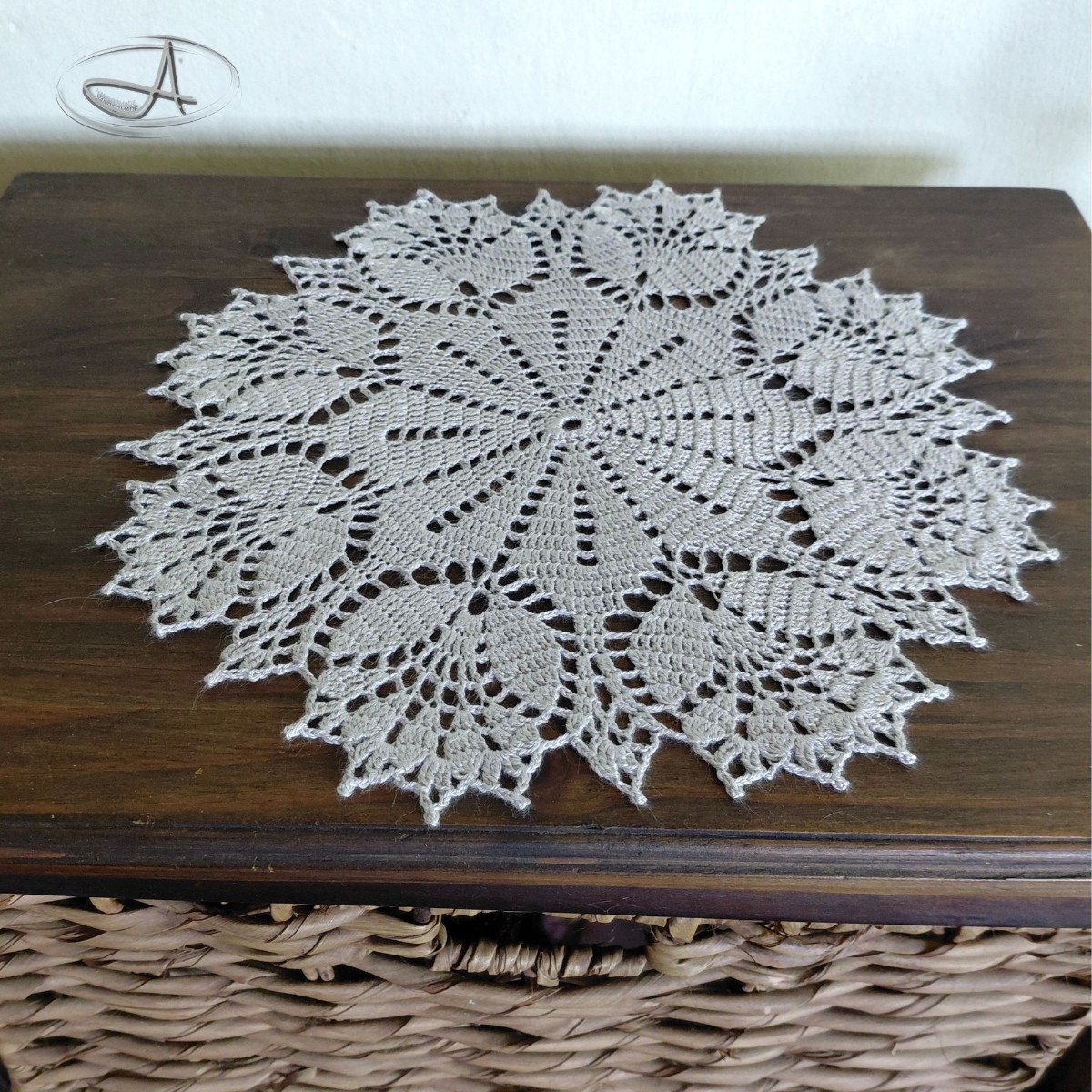 Silver-blue cotton Tulip Doily - 32cm Diameter image 2