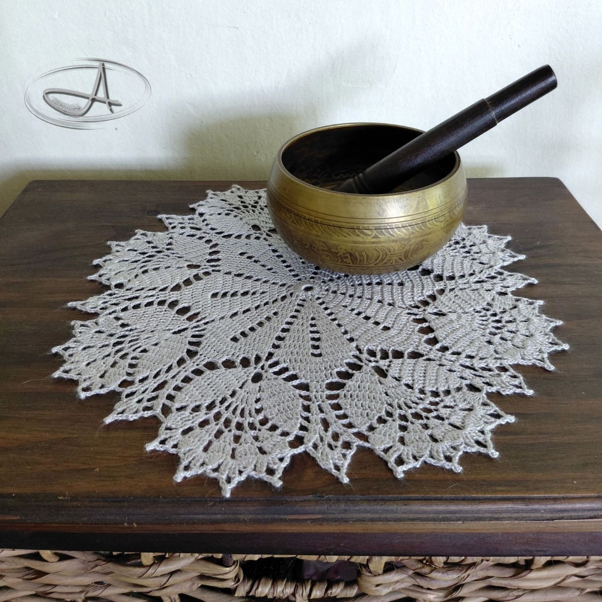 Silver-blue cotton Tulip Doily - 32cm Diameter image 4