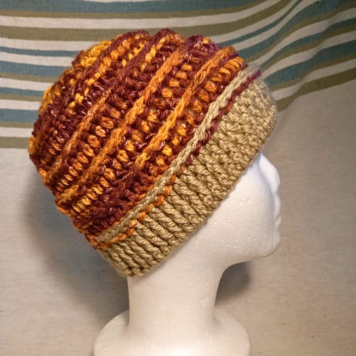 Adult Crochet Himalaya Beanie in Grape and Orange image 2