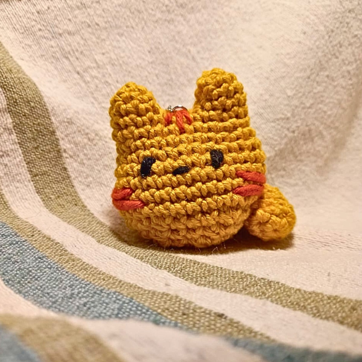 Crochet Jumbo Cat Keyring / Bag Charm - Mustard and Coral Tabby image 2