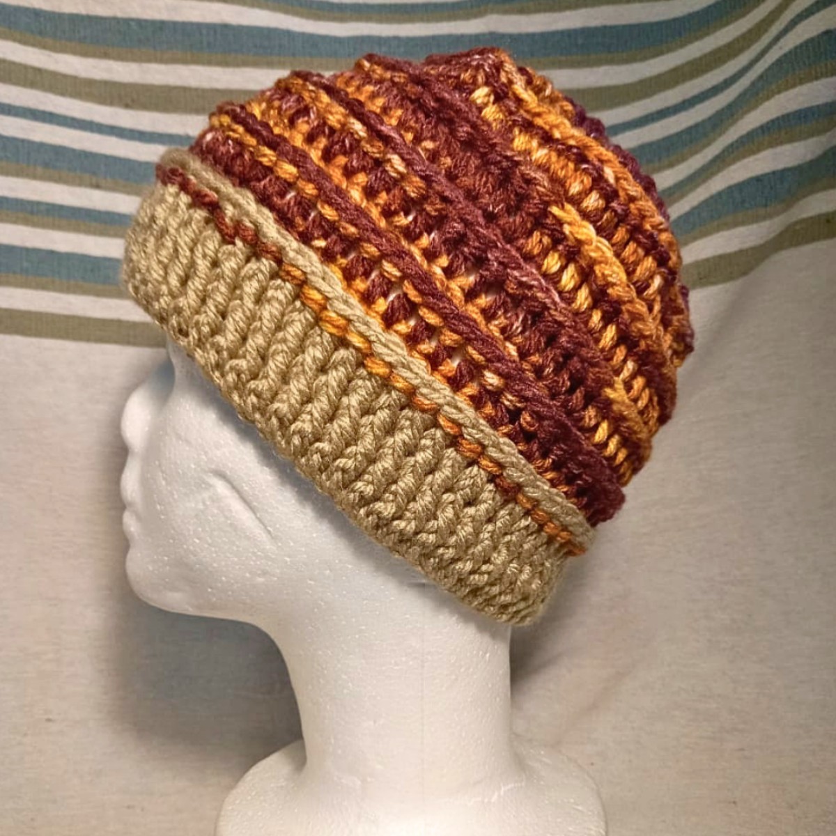 Adult Crochet Himalaya Beanie in Grape and Orange