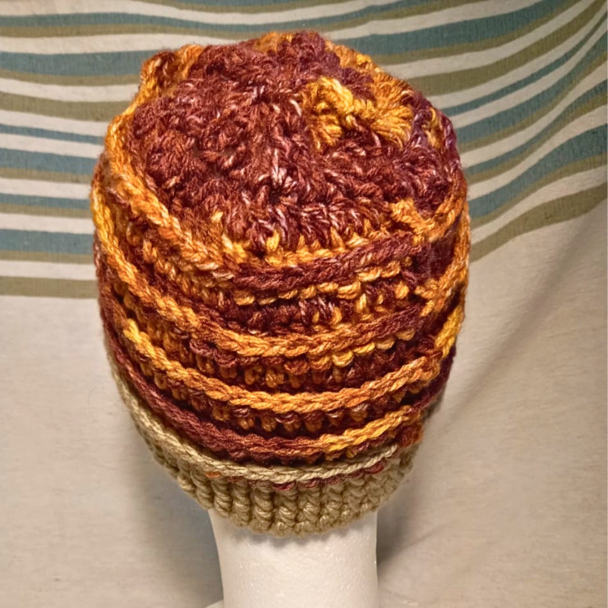 Adult Crochet Himalaya Beanie in Grape and Orange image 3