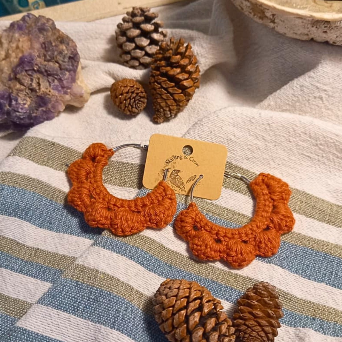 Crochet Boho Hoop Earrings (Small) - Burnt Sienna