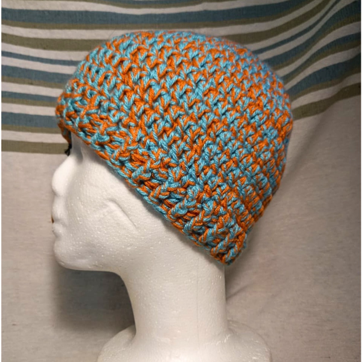 Adult Crochet Beanie in Coral and Turquoise