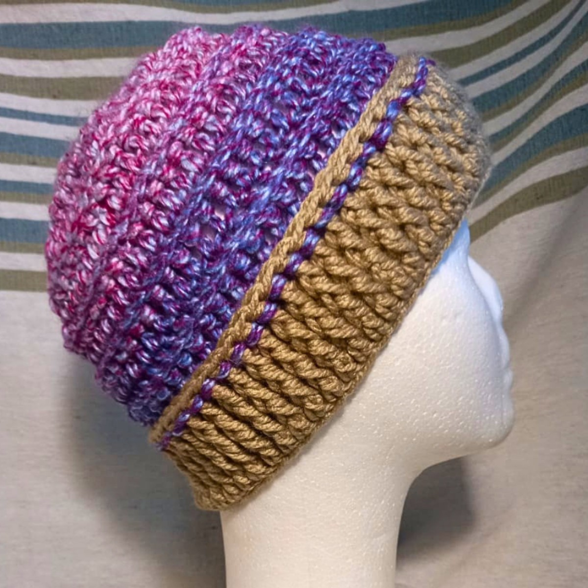 Adult Crochet Himalaya Beanie in Berry image 2