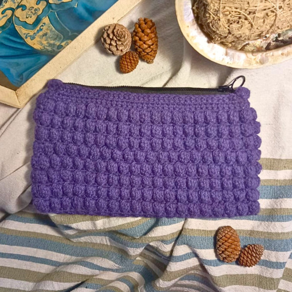 Crochet Chunky Zip Make-Up / Toiletry Bag - Purple Tulip