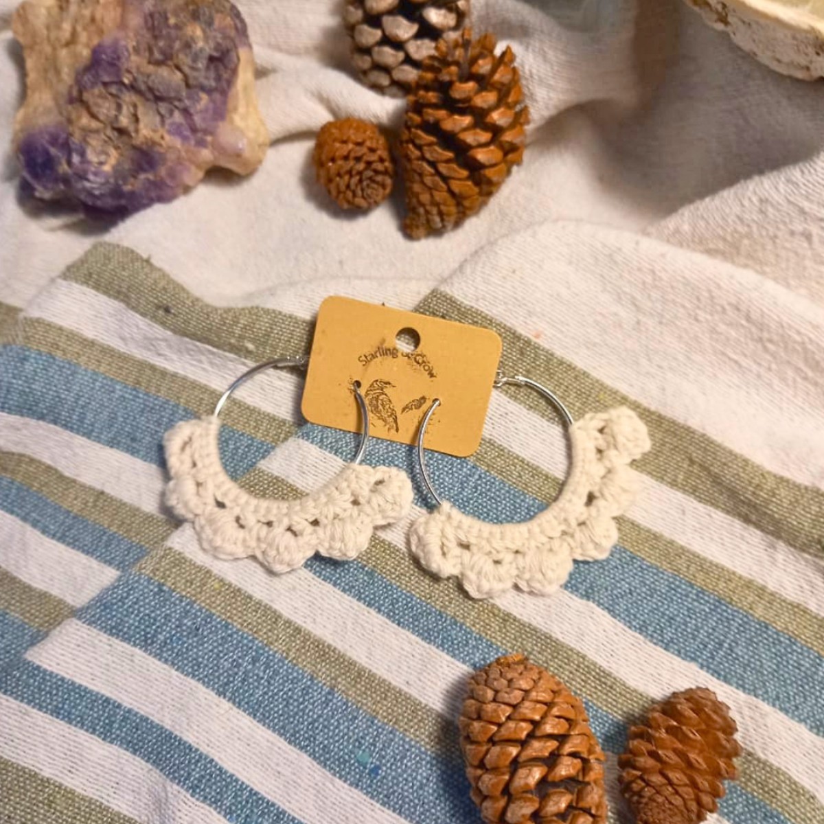 Crochet Boho Hoop Earrings (Small) - Natural