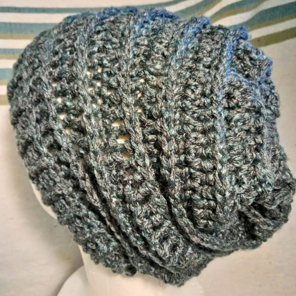 Adult Crochet Slouchy Himalaya Beanie in Deep Teal Tweed image 2