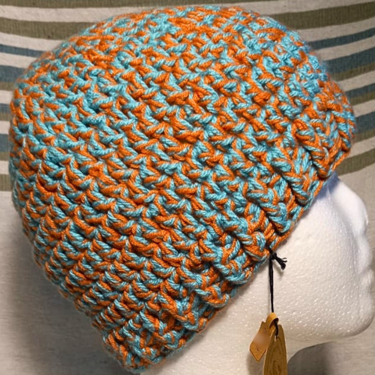 Adult Crochet Beanie in Coral and Turquoise image 2