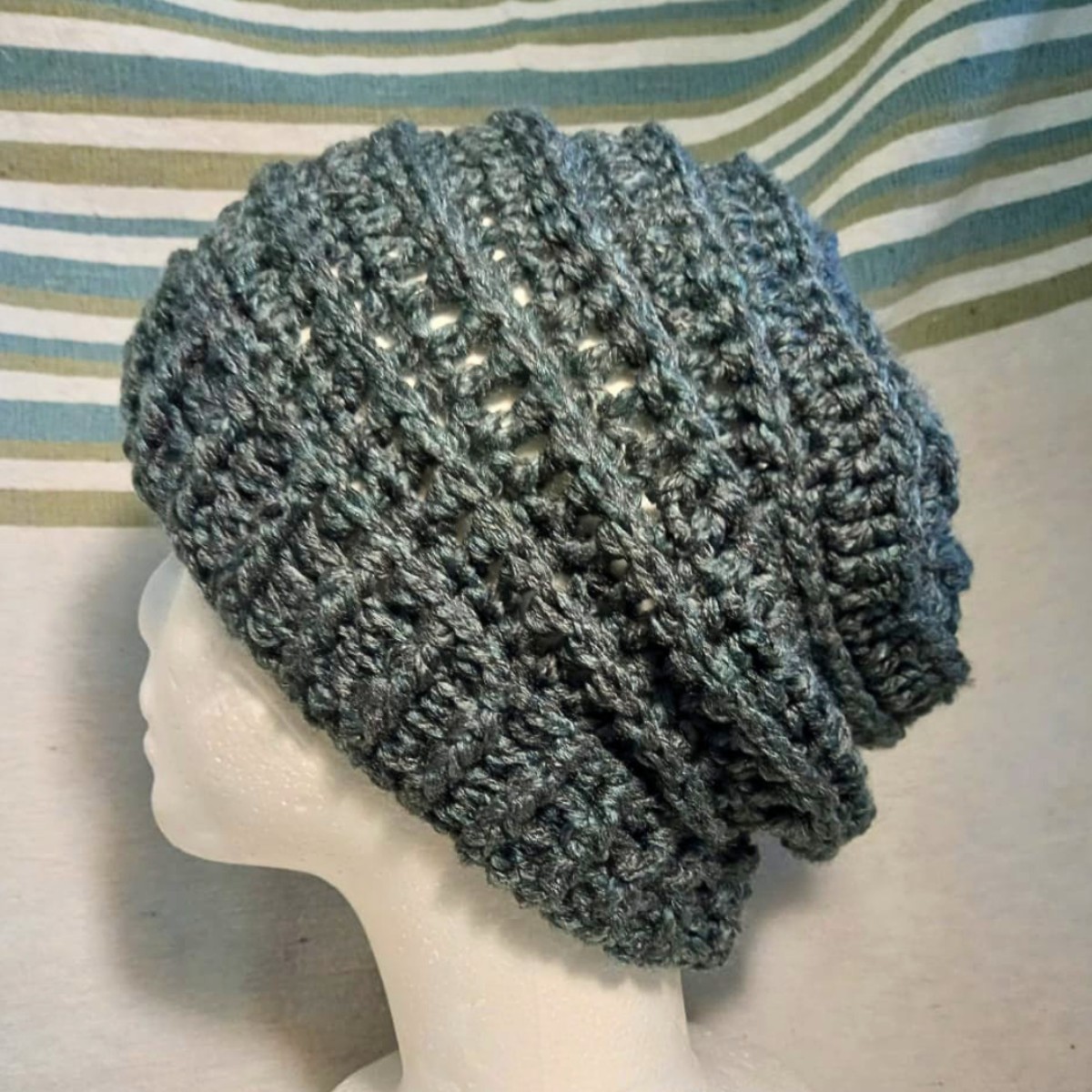 Adult Crochet Slouchy Himalaya Beanie in Deep Teal Tweed