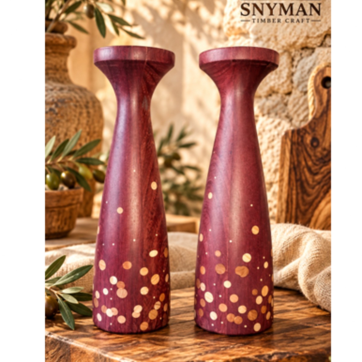 Purpleheart Custom Candle Stand Set