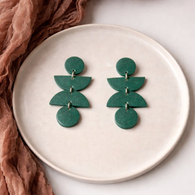 Emerald Green Geometric Dangle Earrings