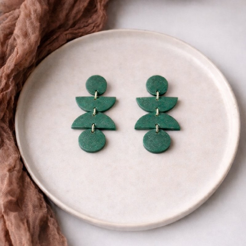 Emerald Green Geometric Dangle Earrings image 2
