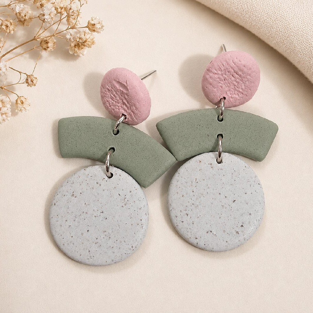 Blush, Sage & Speckled Grey Polymer Clay Earrings