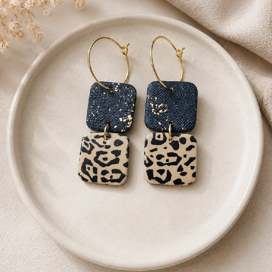 Black & Leopard Print Statement Hoop Earrings