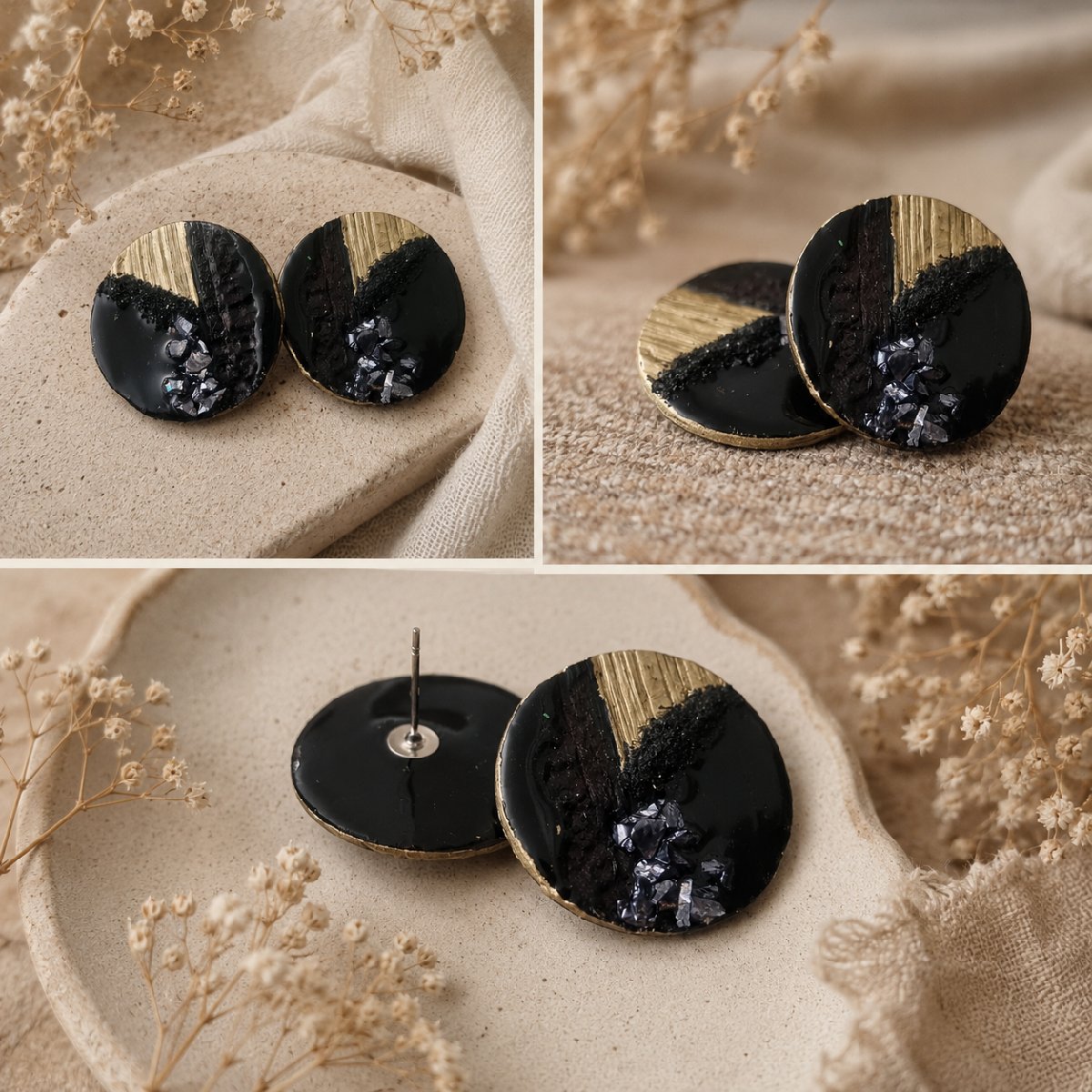 Black & Gold Statement Studs