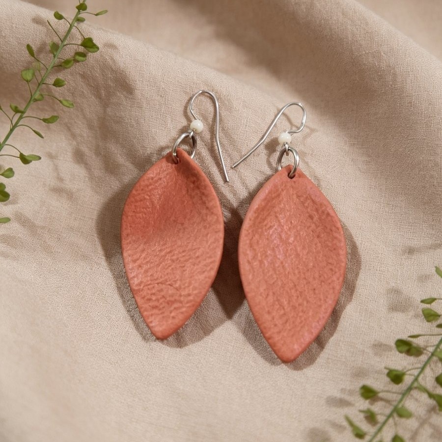 Terracotta Textured Leaf Drop Earrings