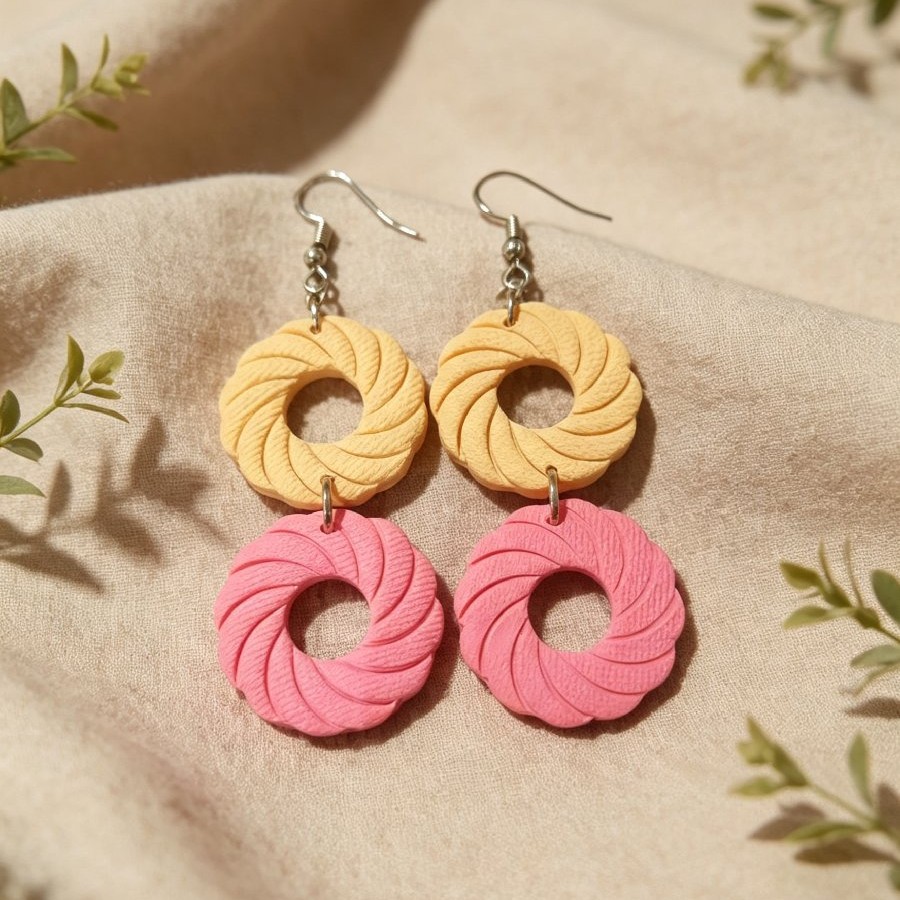 Layered Mustard & Pink Textured Ring Earrings