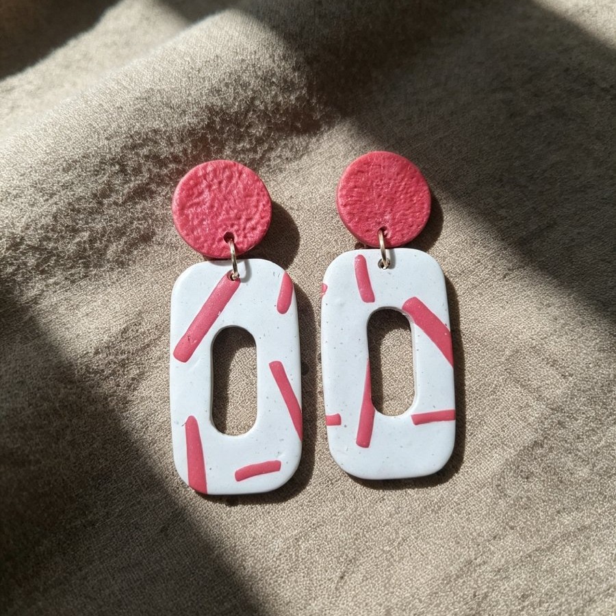 Coral & Cream Modern Geometric Drop Earrings