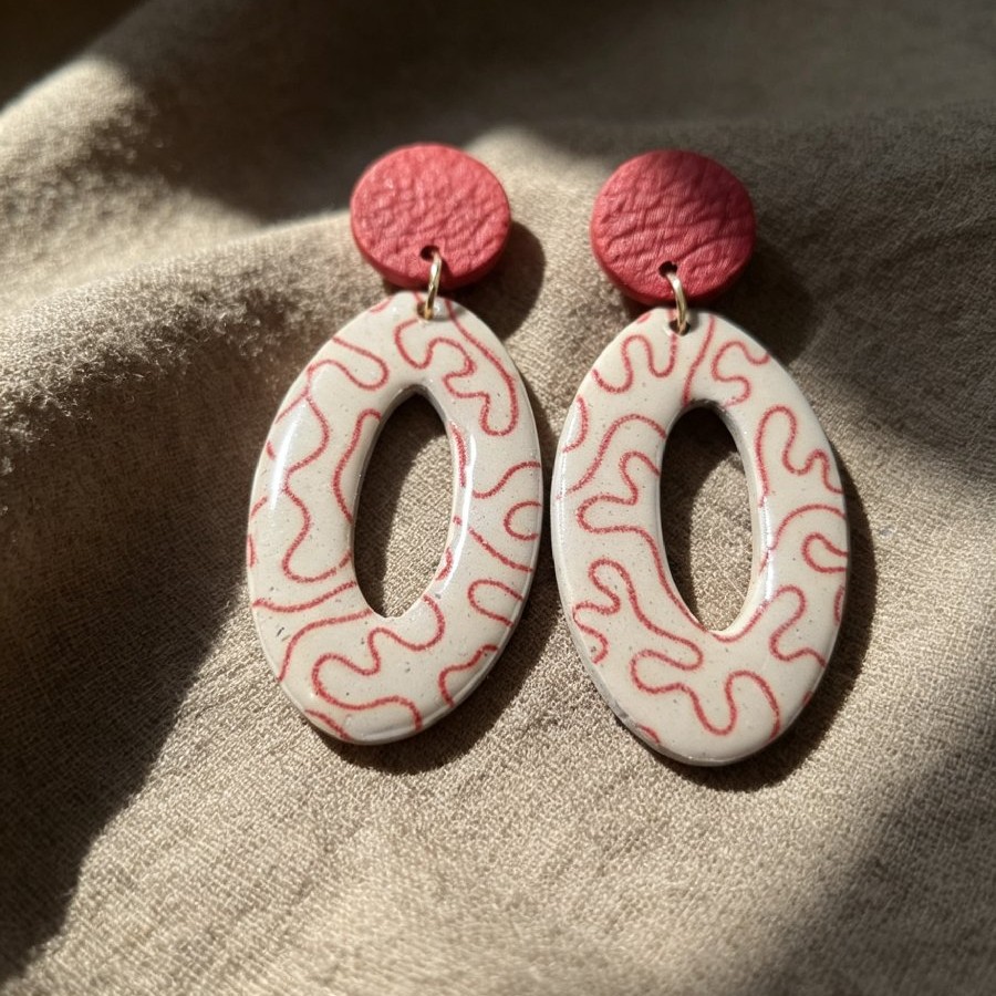 Terracotta & Taupe Abstract Oval Drop Earrings