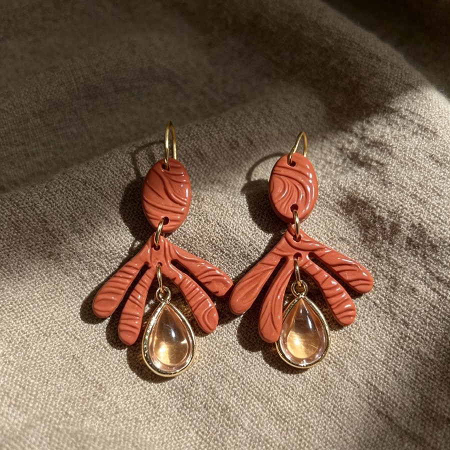 Terracotta fan details with amber teardrops
