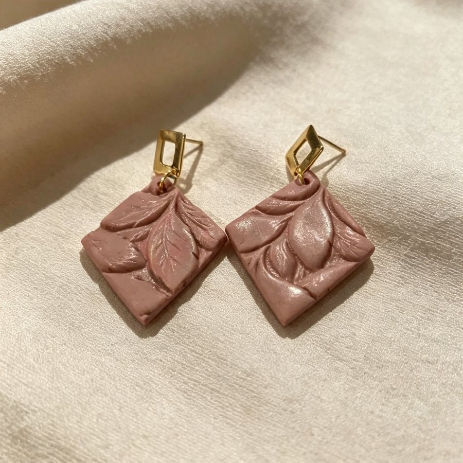 Mauve Taupe Textured Diamond Drop Earrings