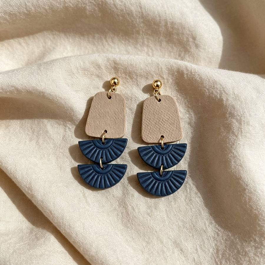 Taupe & Navy Tiered Drop Earrings