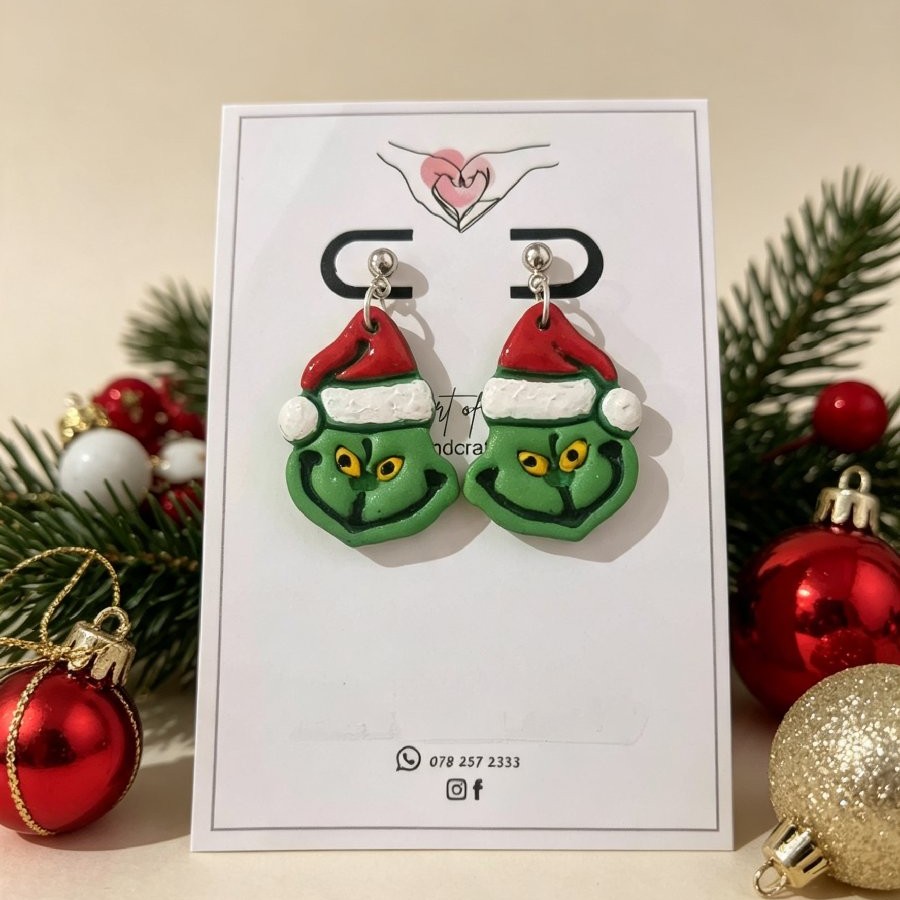 Handmade Grinch Christmas Earrings – Perfect for Festive Cheer All Year Round