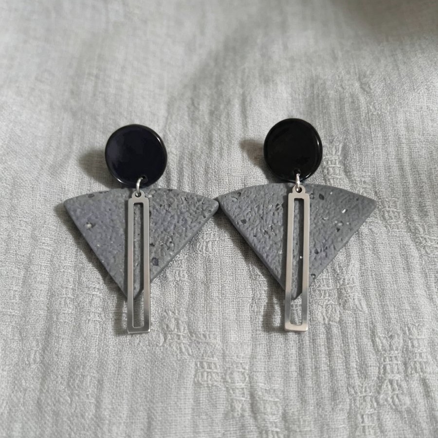 Black & Granite Grey Geometric Drop Earrings