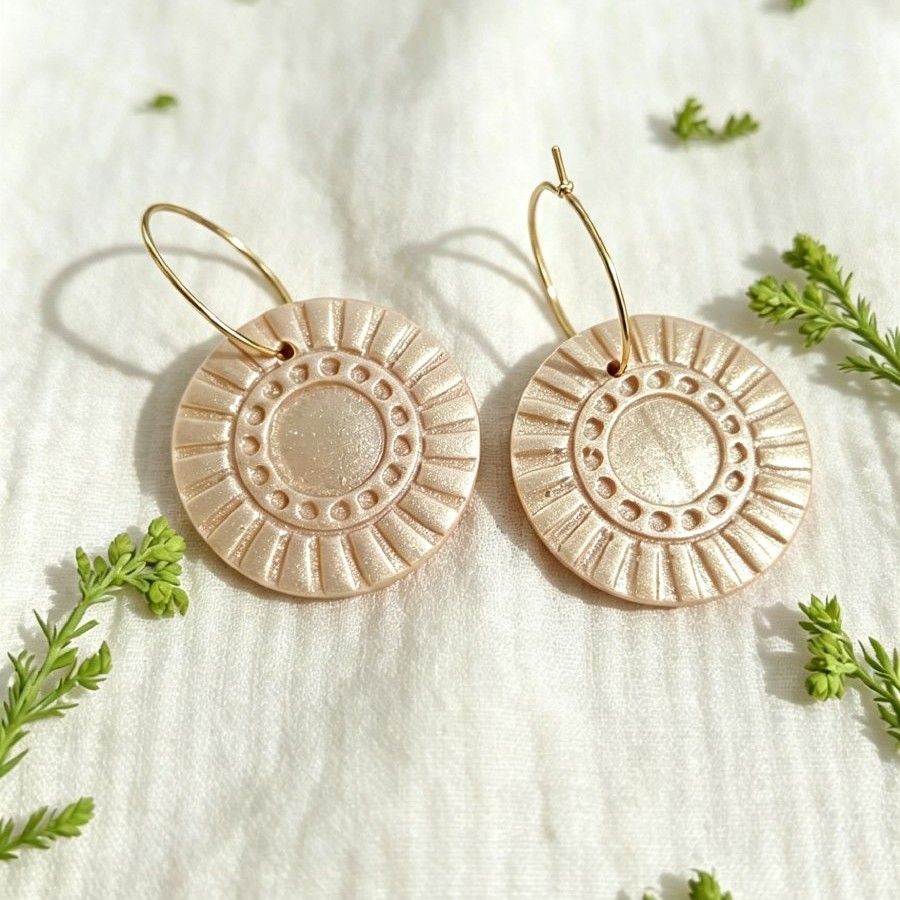 Champagne Sunburst Embossed Hoop Earrings