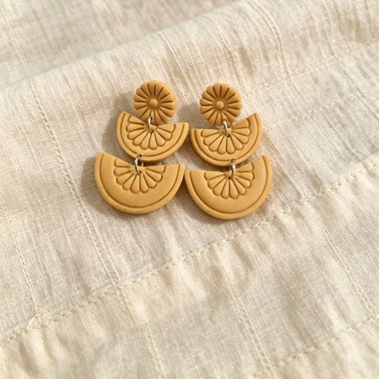 Golden Mustard Tiered Floral Drop Earrings