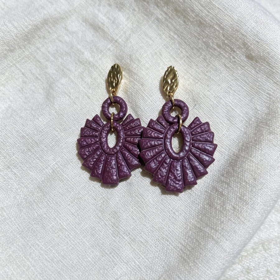 Deep Plum Textured Sunburst Earrings