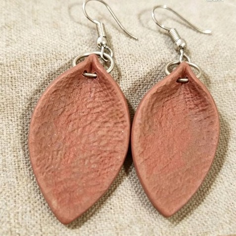 Terracotta Leaf Drop Earrings – Leather Texture Finish