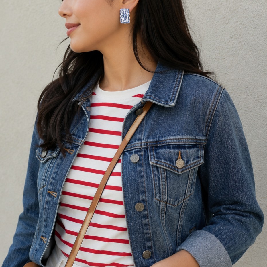Blue & White Nautical Lobster Studs image 2