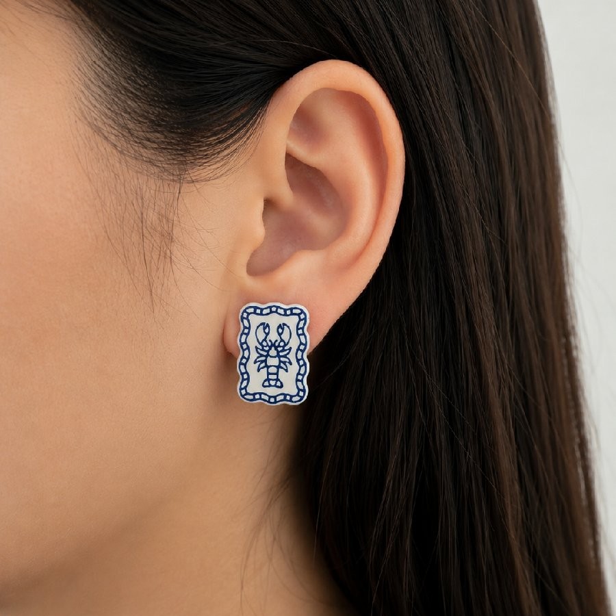 Blue & White Nautical Lobster Studs image 3
