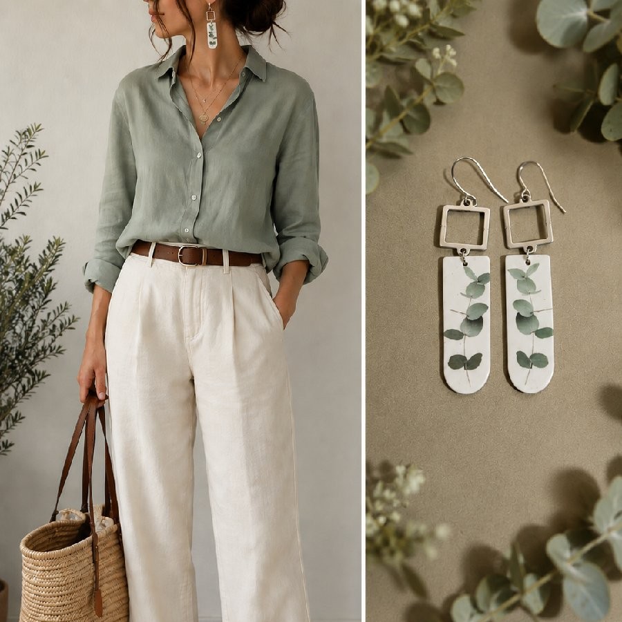 Eucalyptus Botanical Dangle Earrings image 2