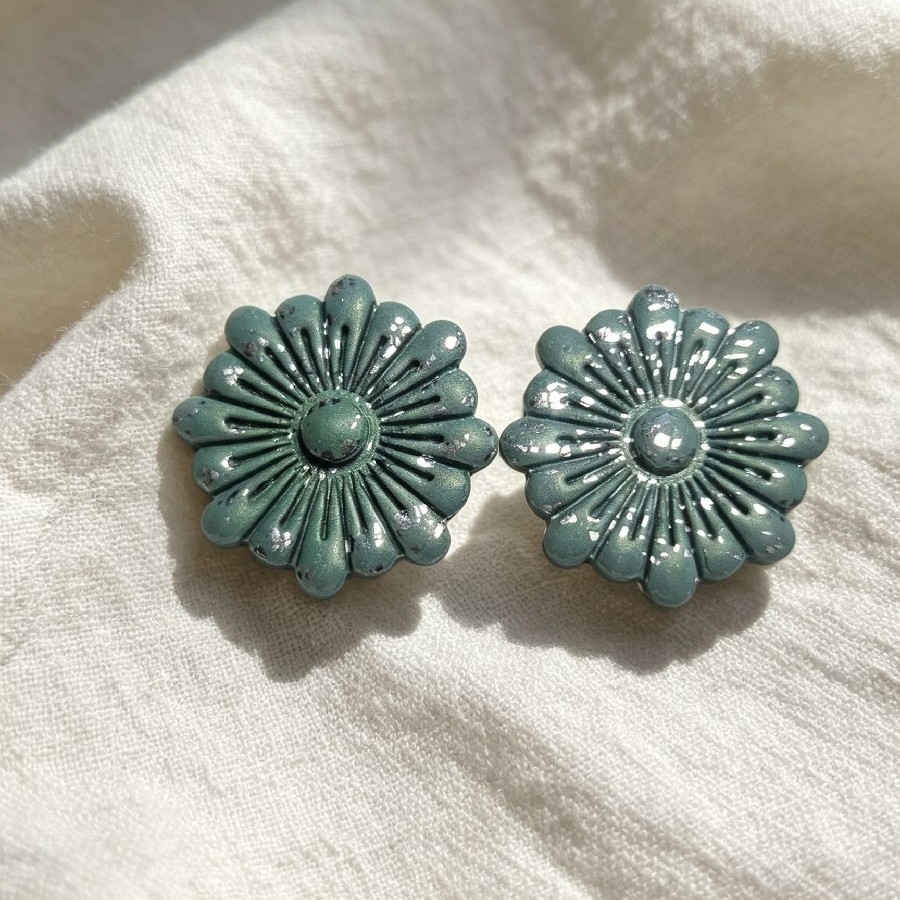 🌿 Teal Floral Statement Studs