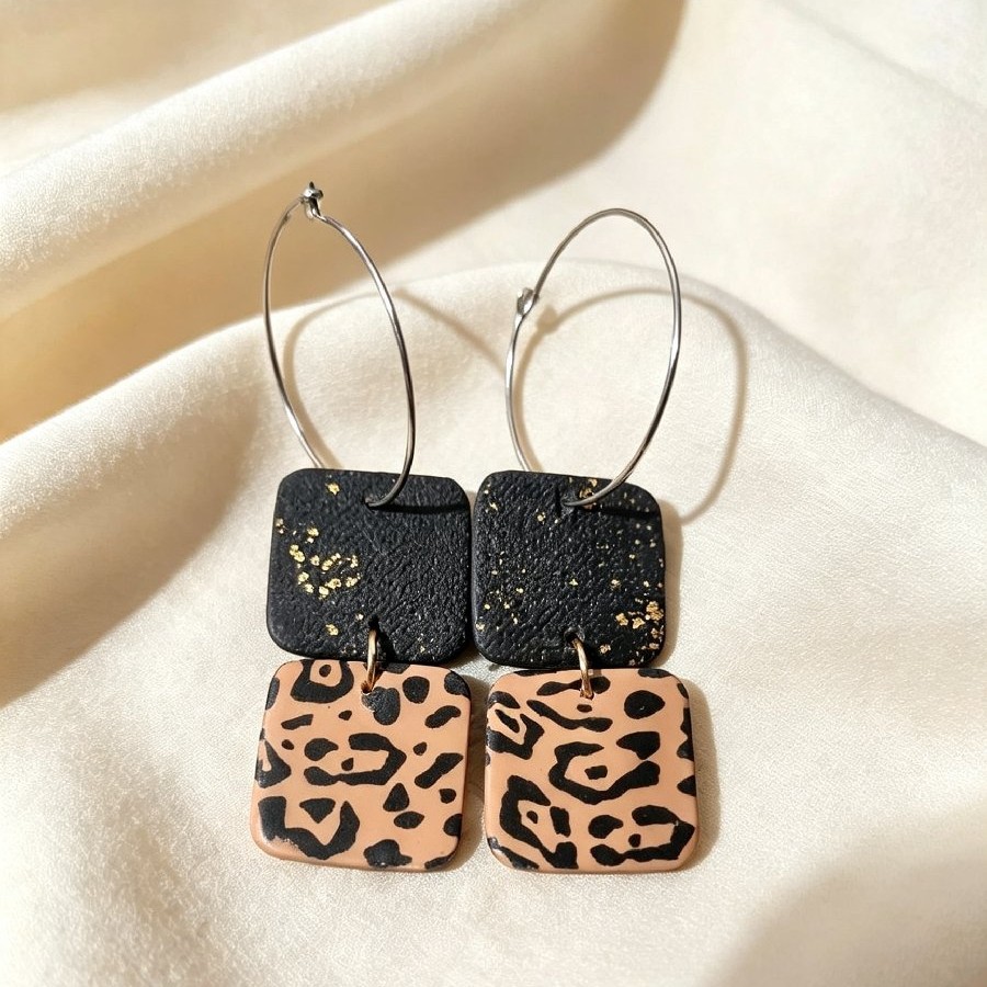 Wild & Bold Leopard Square Dangle Hoops