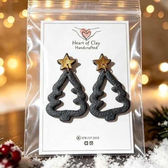 🖤 Open Christmas Tree Silhouette Dangles