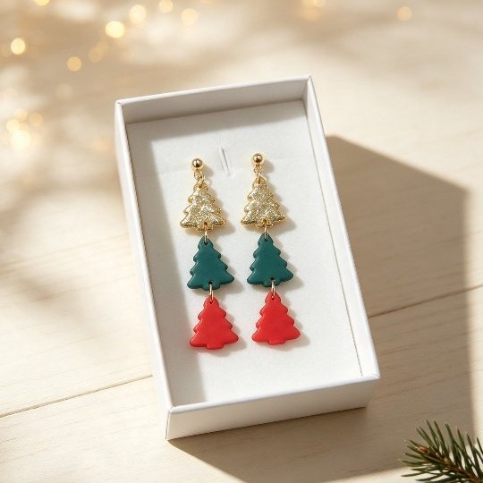 🎄 Triple Christmas Tree Drop Dangles